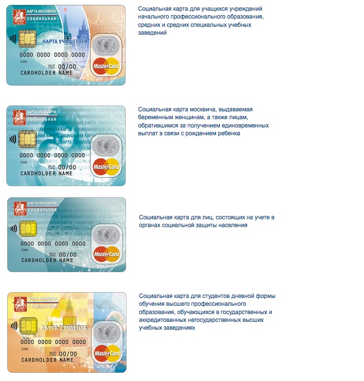 Виды социальных карт москвича